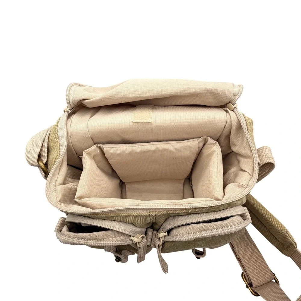 Canvas Camera Messenger Bag S Tan Adjustable Padded Crossbody Tech Travel Gear